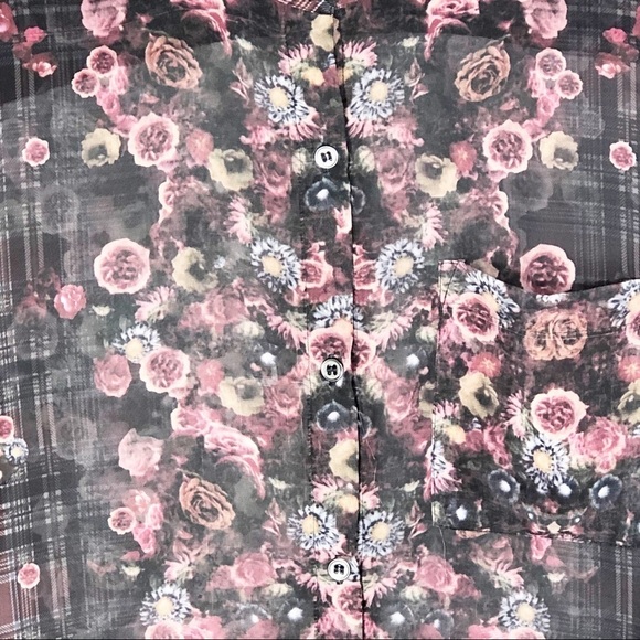 ABS Allen Schwartz Floral Plaid Sheer Blouse M - Picture 6 of 16